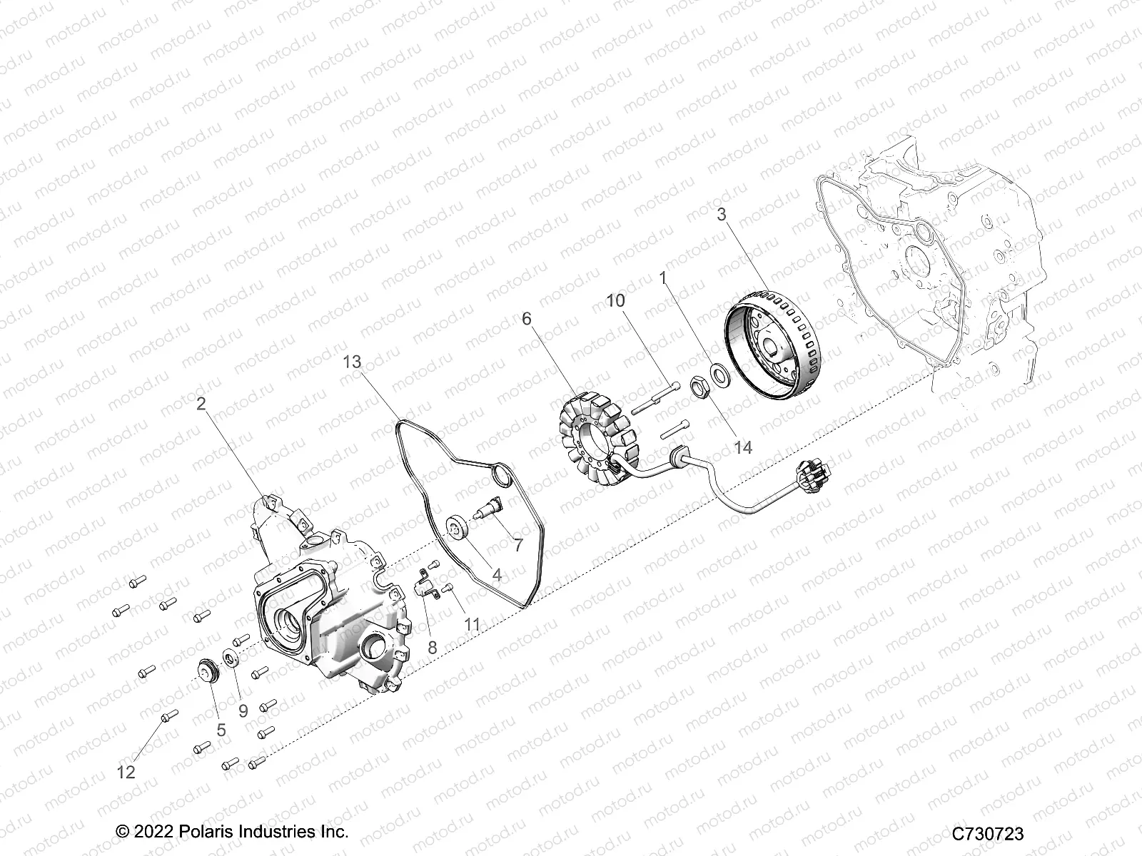 ENGINE | ENGINE, STATOR COVER and FLYWHEEL - R23CDA57A1 (C730723)