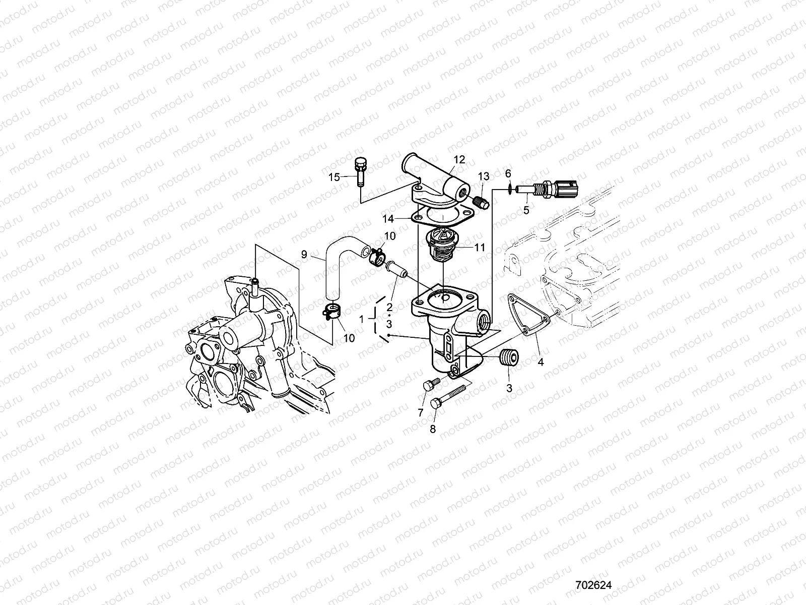 ENGINE | ENGINE, WATER FLANGE AND THERMOSTAT - D21BBPD4B4 (702624)