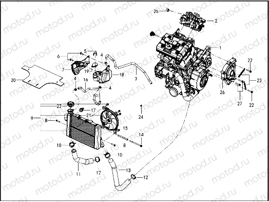 ENGINE, RADIATOR, COOLANT, HOSES AND BOTTLE