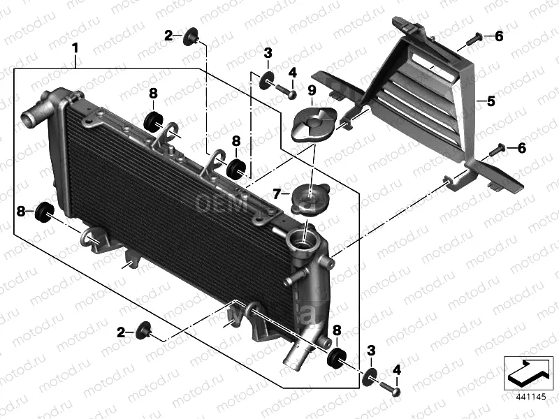 ENGINE RADIATOR WITH MOUNTING HARDWARE