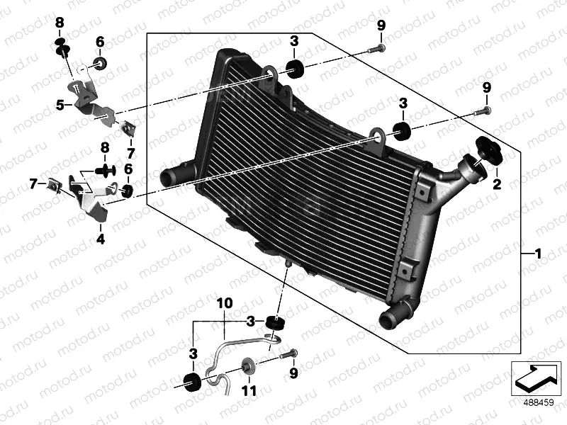 Engine radiator with mounting hardware