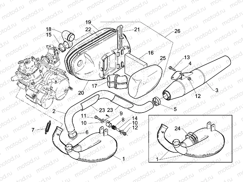 Exhaust pipe-Air filter hous.