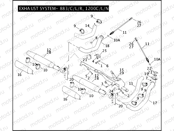 EXHAUST SYSTEM - 883/C/L/R, 1200C/L/N/R