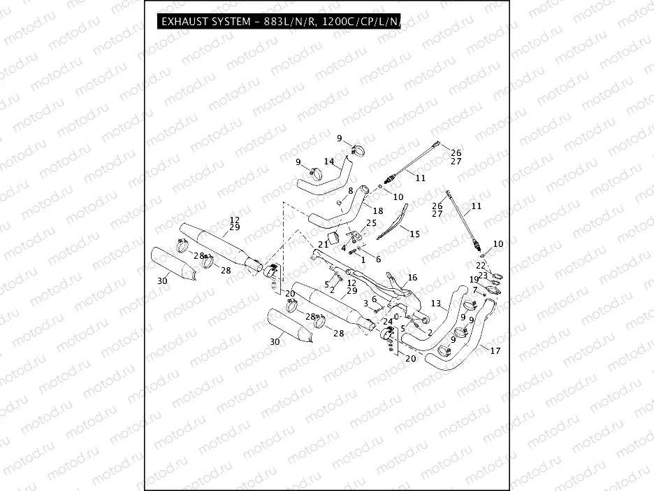 EXHAUST SYSTEM - 883L/N/R, 1200C/CP/L/N/X