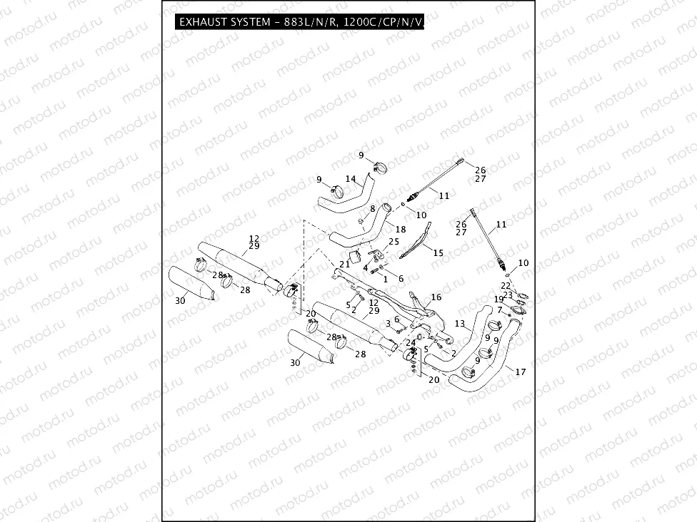 EXHAUST SYSTEM - 883L/N/R, 1200C/CP/N/V/X
