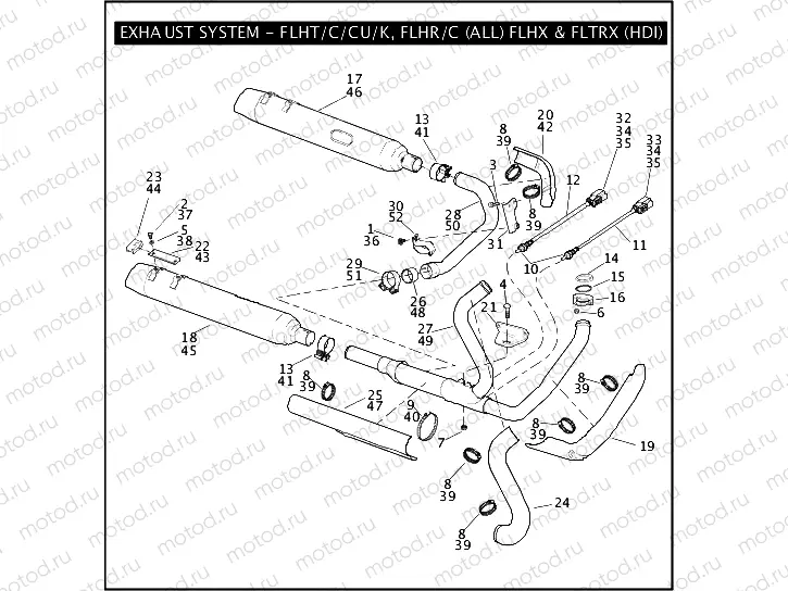 EXHAUST SYSTEM - FLHT/C/CU/K, FLHR/C (ALL) FLHX & FLTRX (HDI) (1 OF 2)