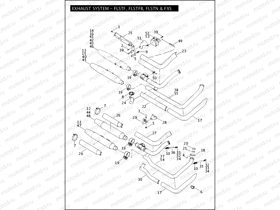 EXHAUST SYSTEM - FLS, FLSTF, FLSTFB, FLSTN & FXS (1 OF 2)