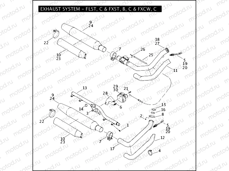 EXHAUST SYSTEM - FLST, C & FXST, B, C & FXCW, C