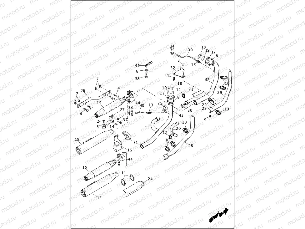 EXHAUST SYSTEM - FXDB (Asia-Pacific, Australia, Brazil, Canada, Domestic, India)