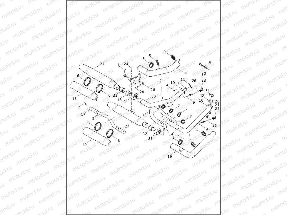 EXHAUST SYSTEM - FXDB, FXDL (England, HDI, Japan)