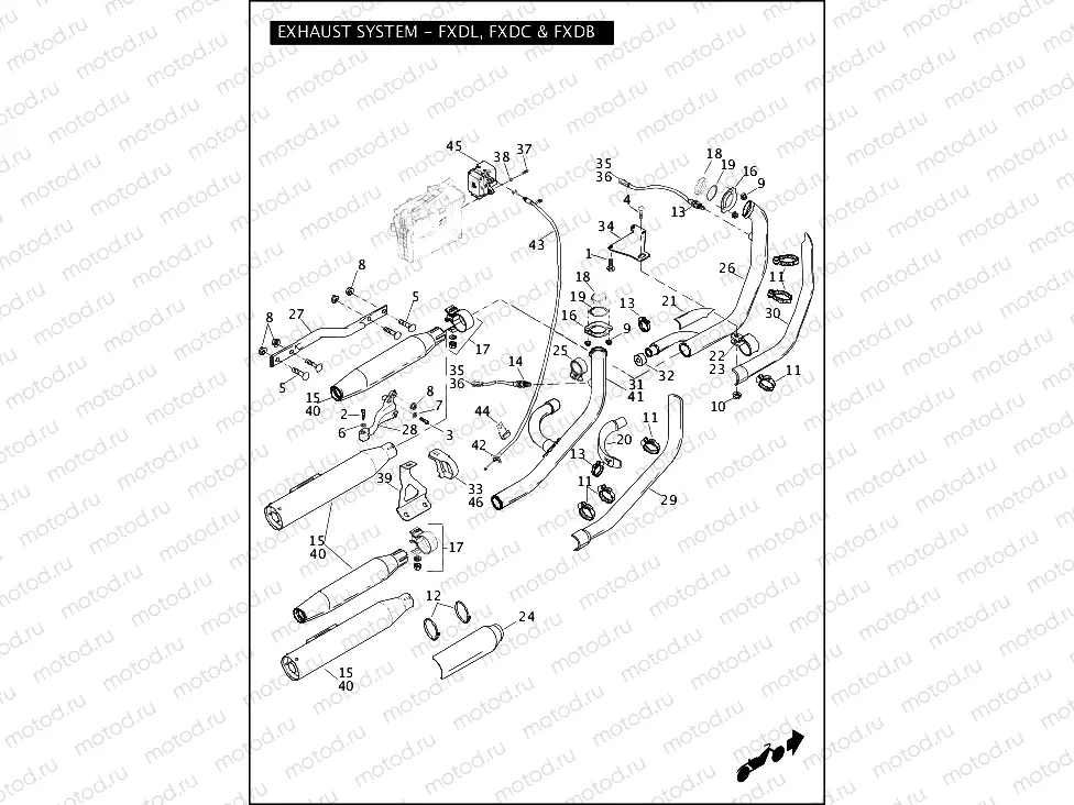 EXHAUST SYSTEM - FXDL, FXDC & FXDB (1 OF 2)