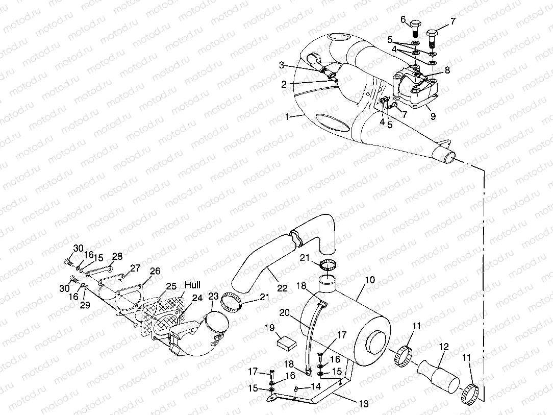 EXHAUST SYSTEM SL 700 B974071 | EXHAUST SYSTEM SL 700 B974071, Intl. SL 700 I974071, SL 700 Deluxe B974072 (4940874087B007)