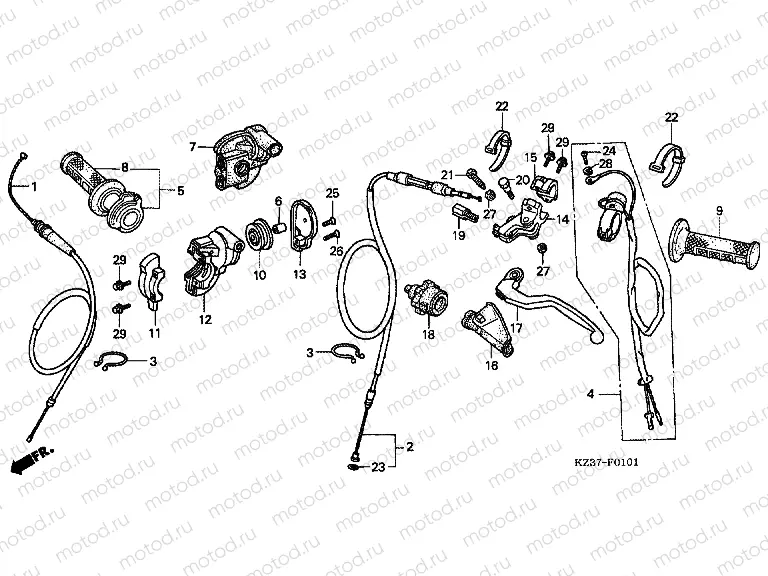 F-1-1 HANDLE LEVER / SWITCH / CABLE (CR250R4-7)