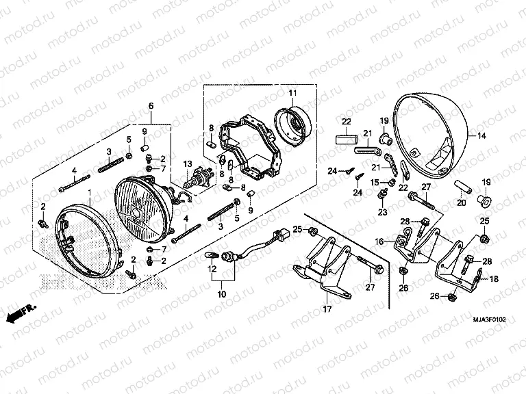 F-1-2 HEADLAMP (VT750C2S-E, 3E / S)