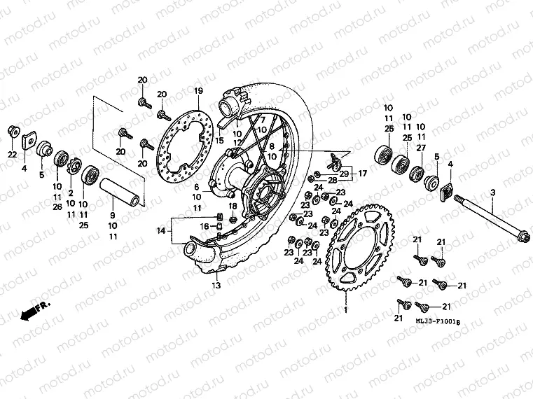 F-10-1 REAR WHEEL (CR500RN / RP / RR / RS / RT / RV)