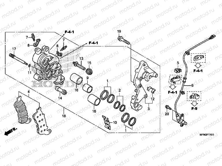 F-11-1 J. FRONT BRAKE CALIPER (CB1000RA)