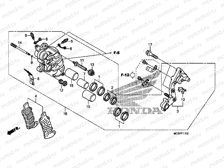 F-11-2 RIGHT FRONT BRAKE CALIPER (09, 11, 12, 13, 14)