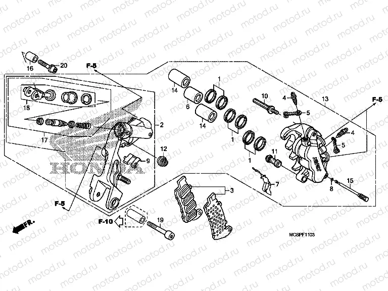 F-11-3 LEFT FRONT BRAKE CALIPER (09, 11, 12, 13, 14)
