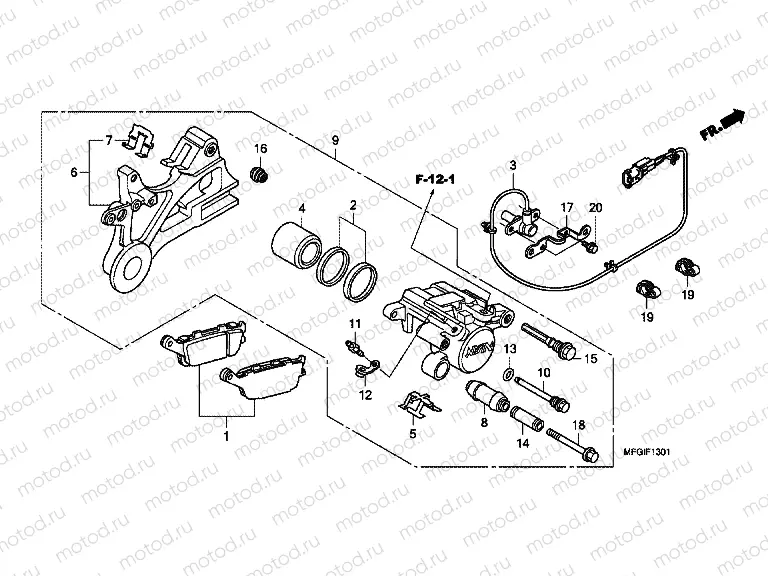 F-13-1 REAR BRAKE CALIPER (CB600FA / FA3)