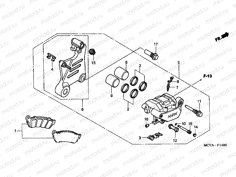 F-14-1 REAR BRAKE CALIPER (VTX1800C15 / 6/7/8)