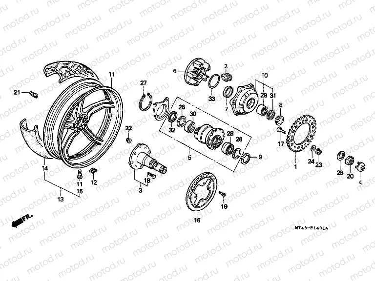 F-14-1 REAR WHEEL (VFR750FR / FS / FT / FV)