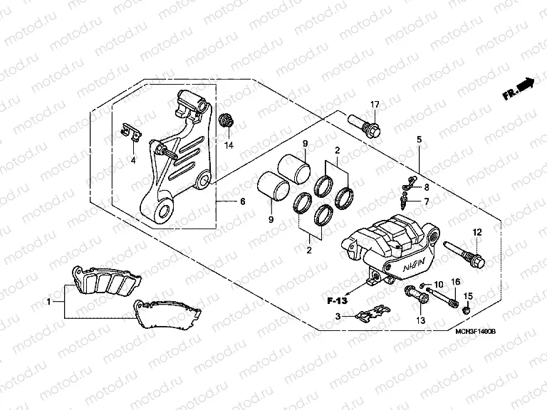 F-14 REAR BRAKE CALIPER (VTX1800C2 / 3/4)