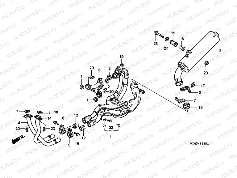 F-18-1 EXHAUST DRUM (VFR750FR / FS / FT / FV)
