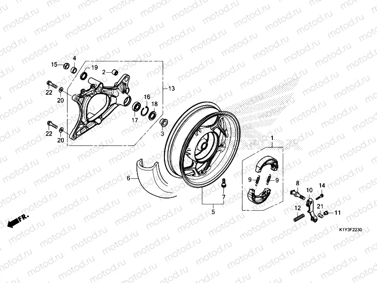 F-22-30 REAR WHEEL & SWINGARM