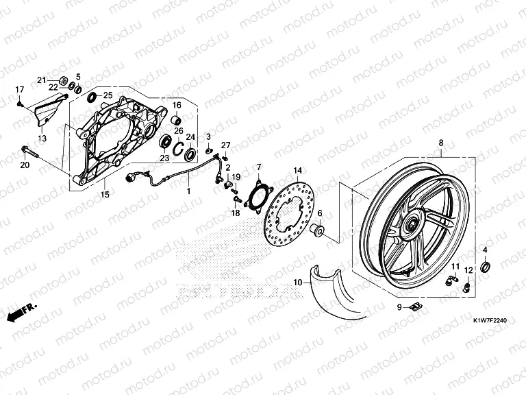 F-22-40 REAR WHEEL & SWINGARM