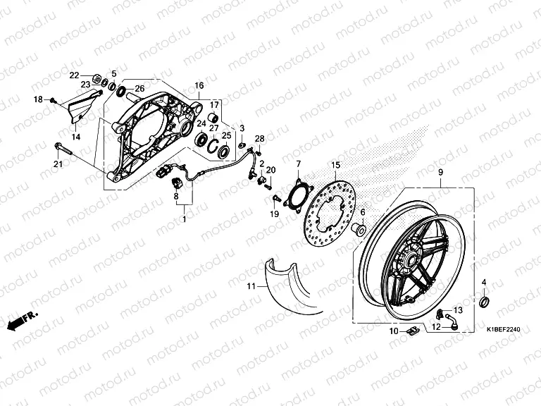 F-22-40 REAR WHEEL/SWINGARM