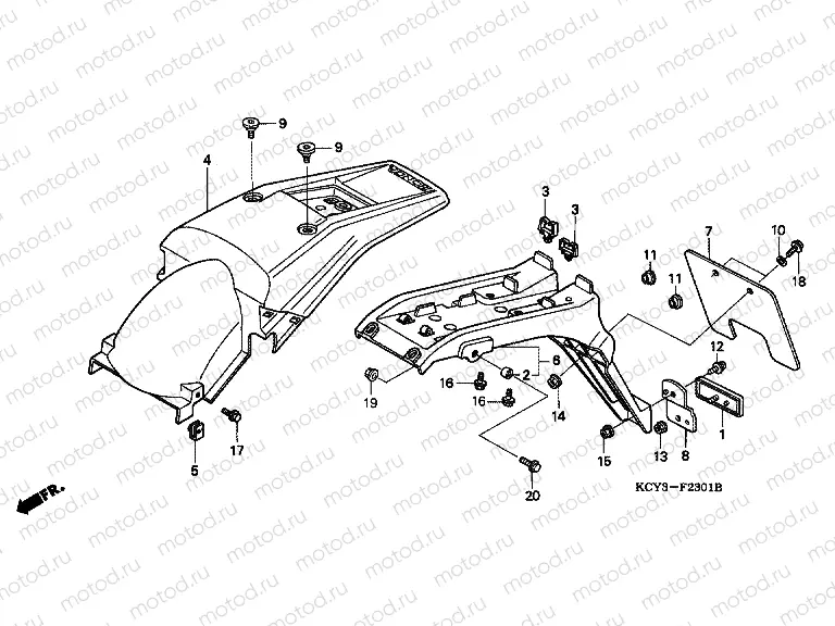 F-23-1 REAR FENDER (XR400RT, V, W, X-ED / DK / U)