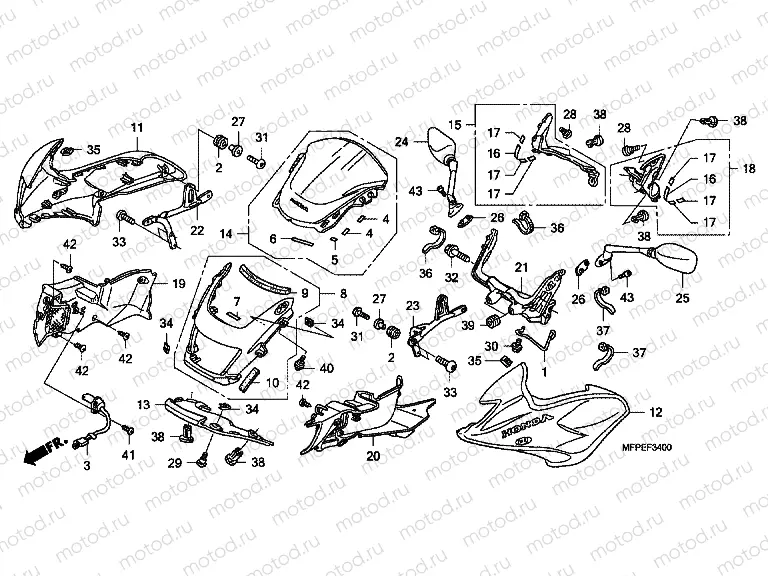 F-34 FRONT ENGINE COVER / SIDE ENGINE HOUSING / WINDSCREEN