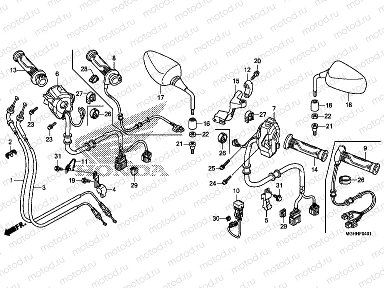 F-4-1 SWITCH / CABLE / MIRROR (VFR1200XD / XDA / XDS)