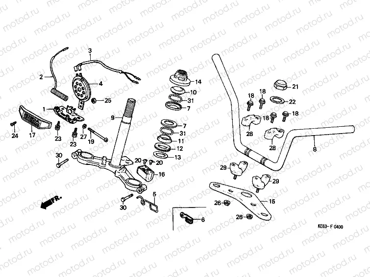 F-4 STEERING BAR TUBE / UPPER AXLE / STEERING WHEEL