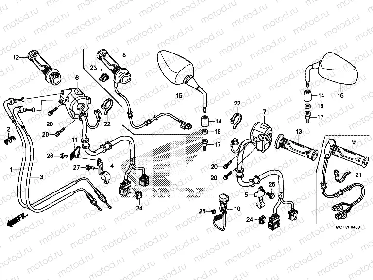 F-4 SWITCH / CABLE / MIRROR (VFR1200X / XA / XL)