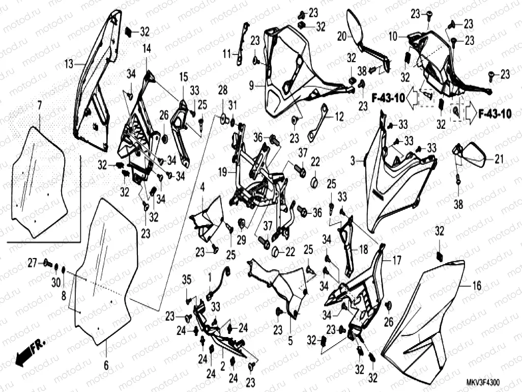 F-43 FRONT COWL & MIRROR