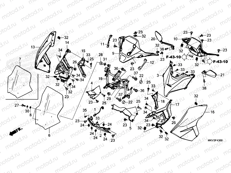 F-43 FRONT COWL/MIRROR