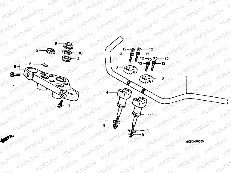 F-5 STEERING BAR TUBE / UPPER BRIDGE