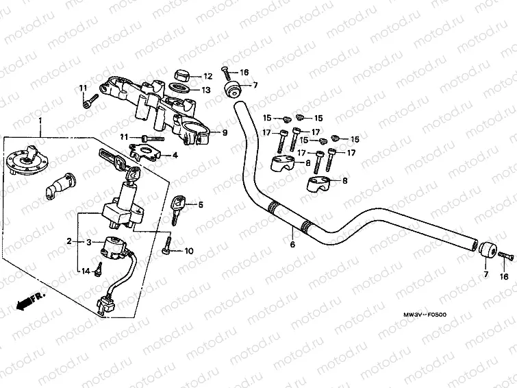 F-5 STEERING BAR TUBE / UPPER BRIDGE