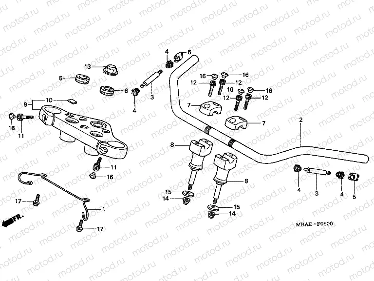 F-5 STEERING BAR TUBE / UPPER BRIDGE