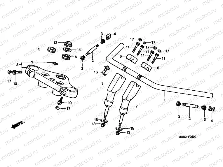F-5 STEERING BAR TUBE / UPPER BRIDGE