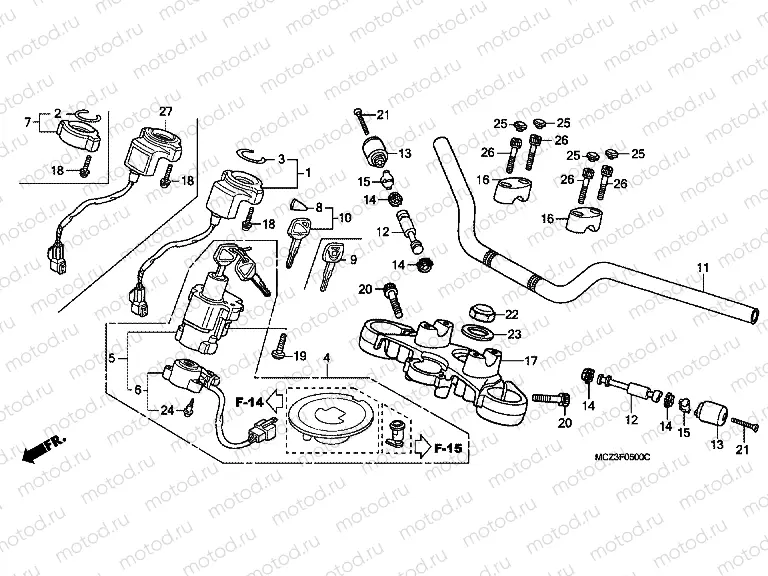 F-5 STEERING BAR TUBE / UPPER BRIDGE