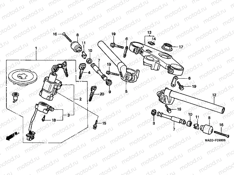F-5 STEERING BAR TUBE / UPPER BRIDGE