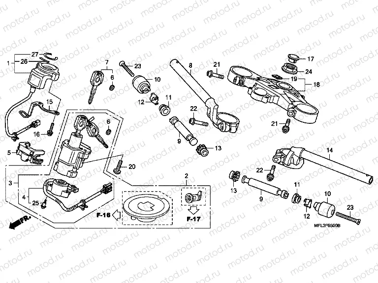 F-5 STEERING BAR TUBE / UPPER BRIDGE