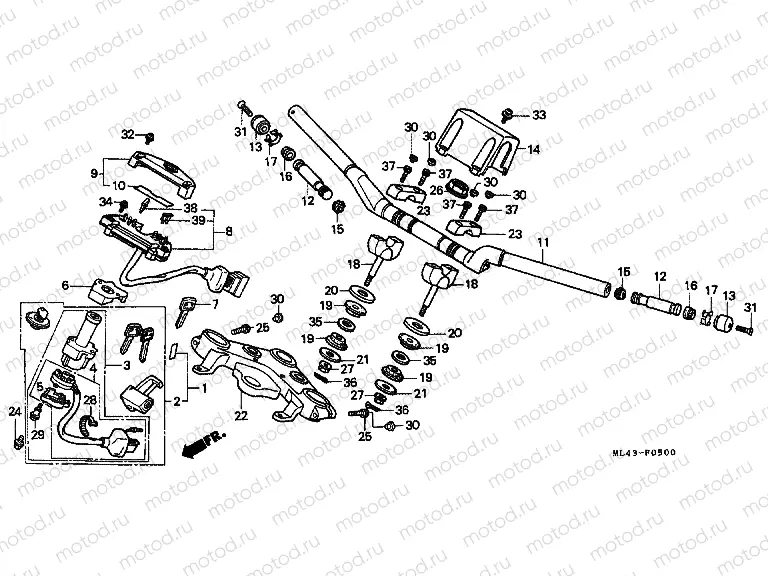 F-5 STEERING BAR TUBE / UPPER BRIDGE