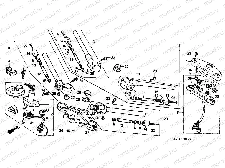 F-5 STEERING BAR TUBE / UPPER BRIDGE