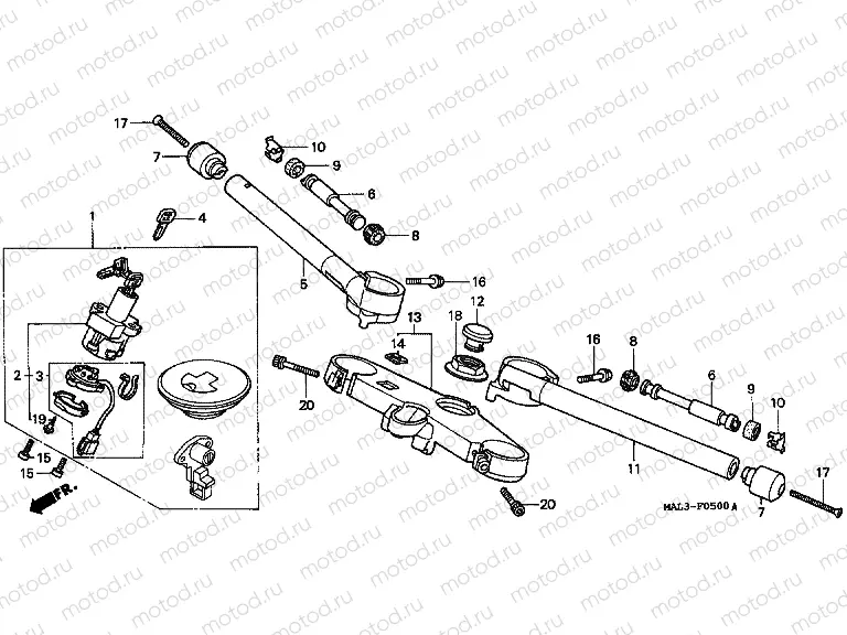 F-5 STEERING BAR TUBE / UPPER BRIDGE