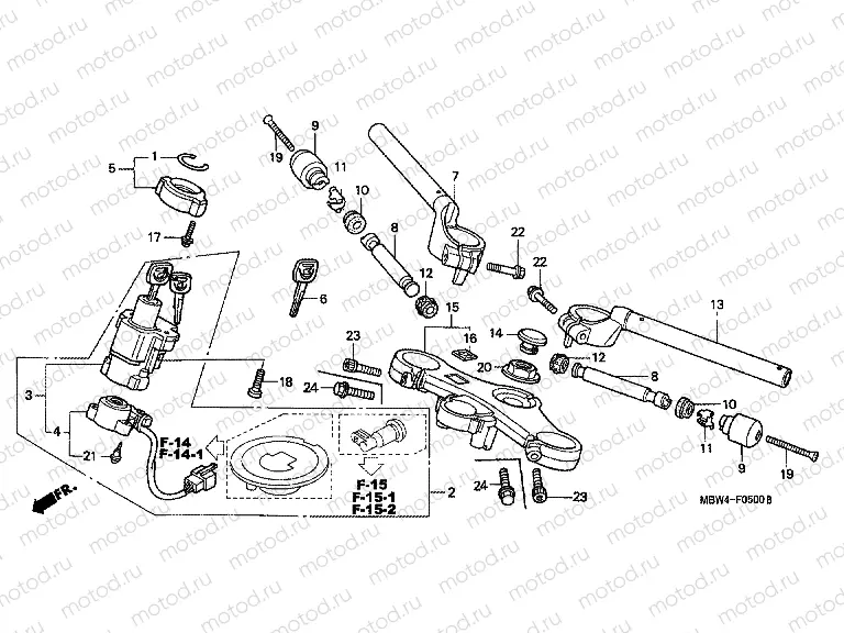 F-5 STEERING BAR TUBE / UPPER BRIDGE