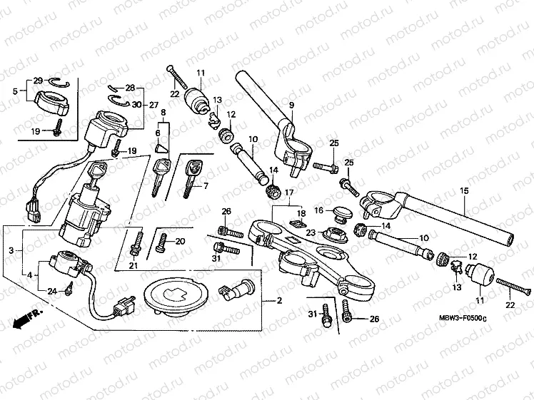 F-5 STEERING BAR TUBE / UPPER BRIDGE