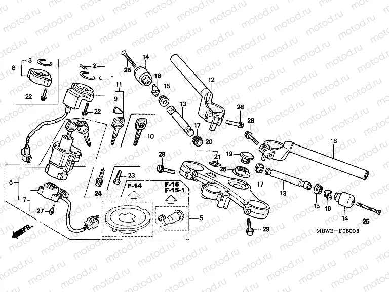 F-5 STEERING BAR TUBE / UPPER BRIDGE